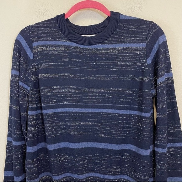 Mih Jeans Merino Wool Shimmer Crew Neck Lightweight Sweater Navy Size S - Picture 4 of 9